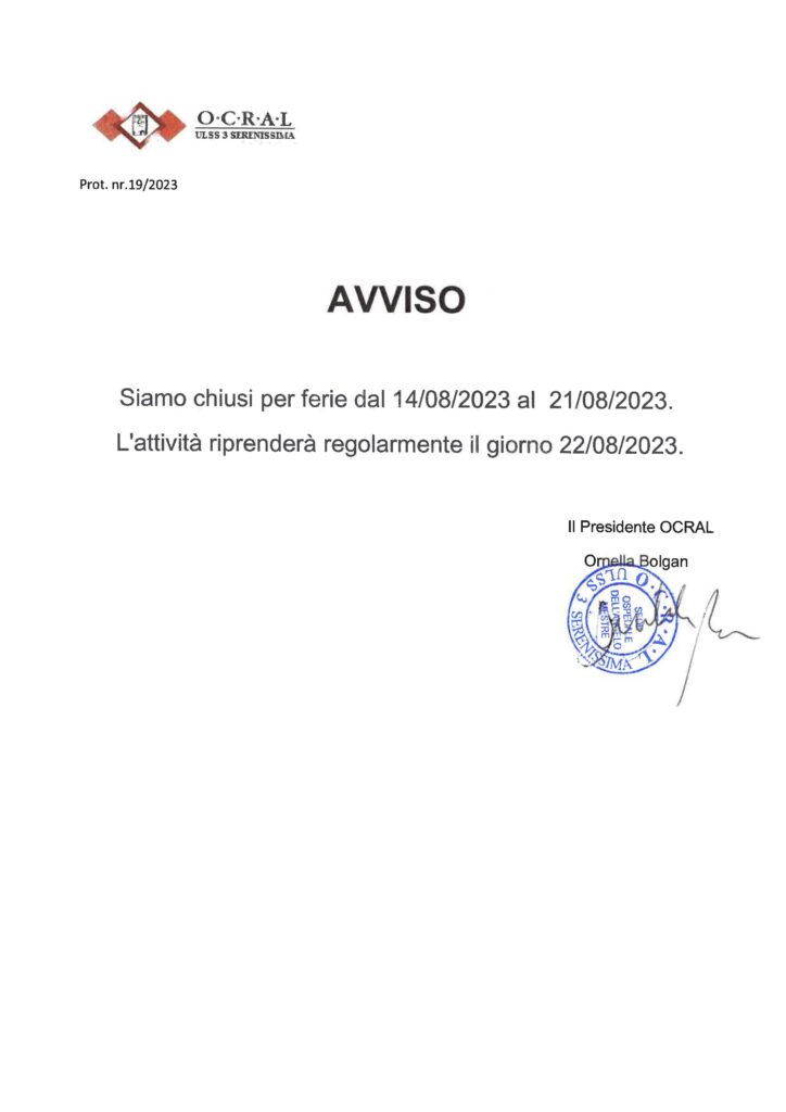 OCRAL-venezia-Avviso-chiusura-estiva-2023